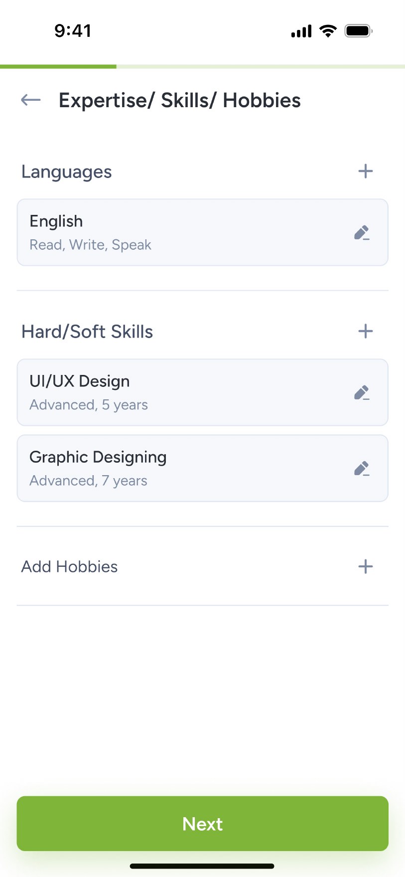 Guided profile - languages and skills with proficiency